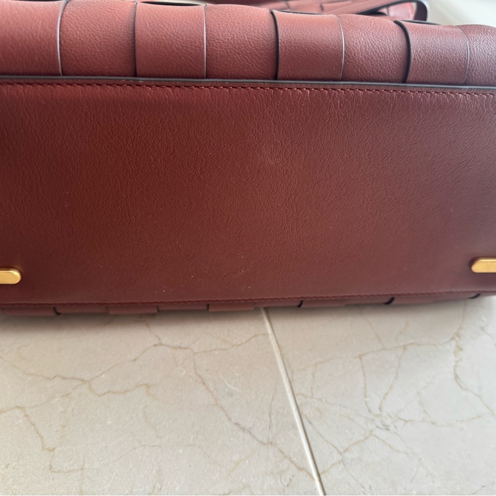 Tory Burch Lee Radziwill Woven Leather Shoulder Bag in Brown with Gold Hardware - Picture 6 of 6